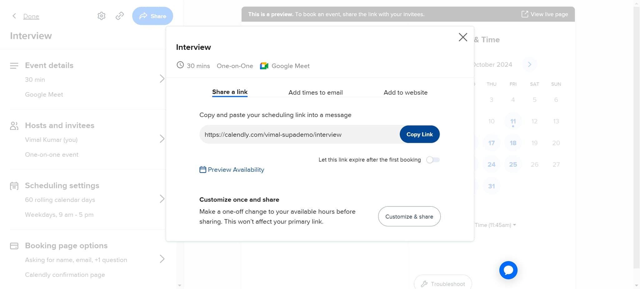 Generate shareable link