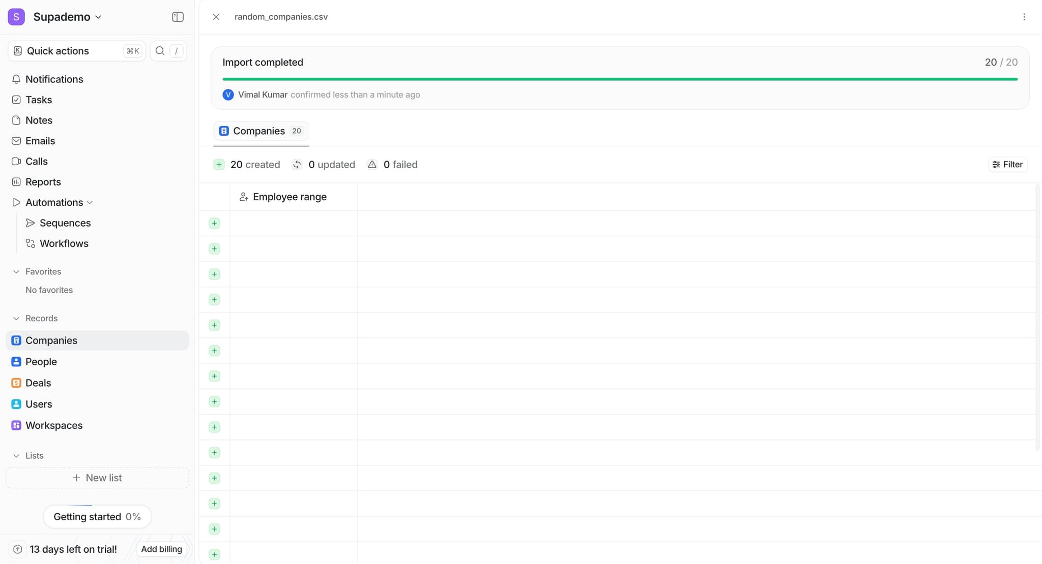 Monitor import completion