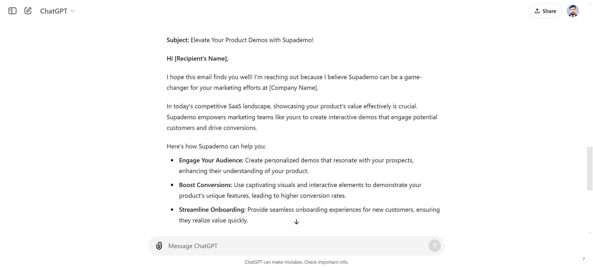 Review the generated email template