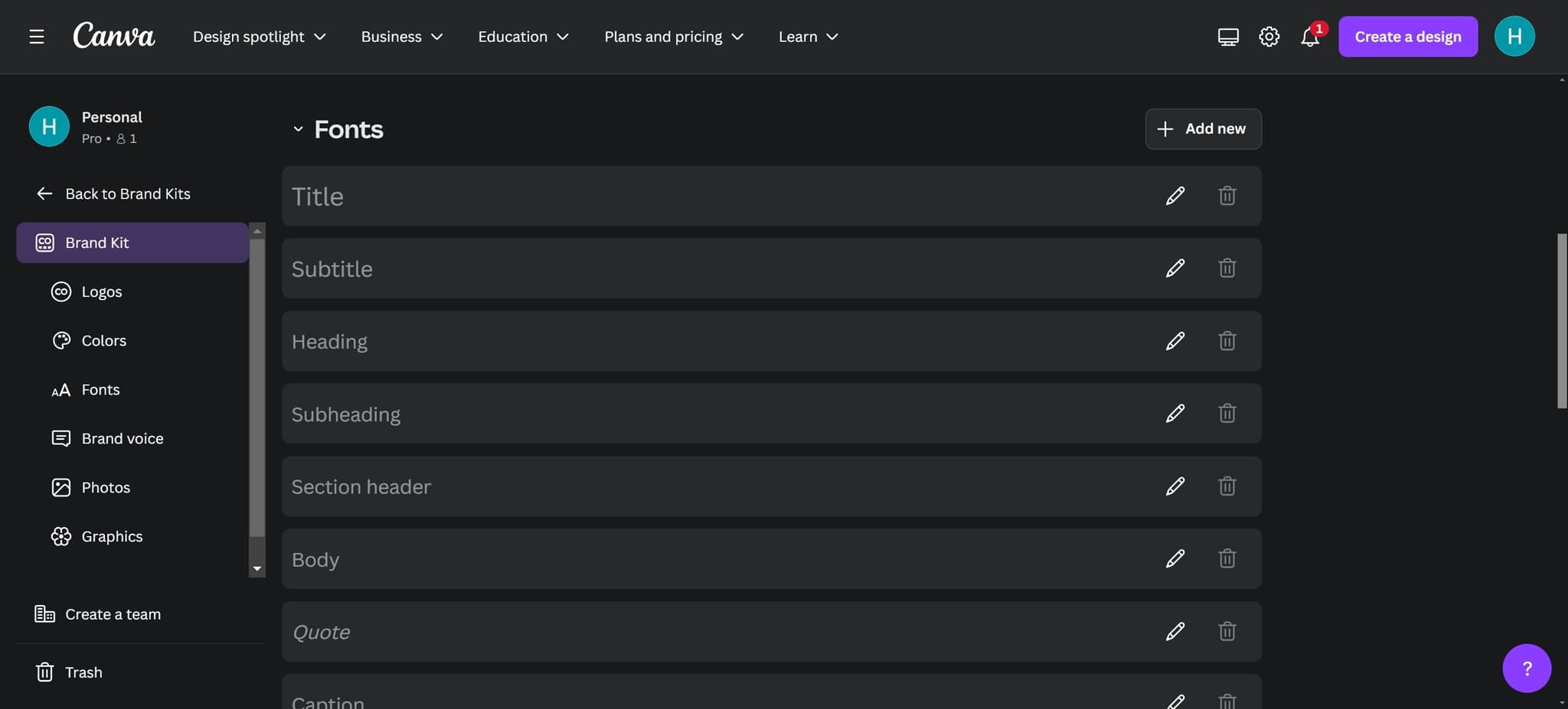 Create New Font Entry