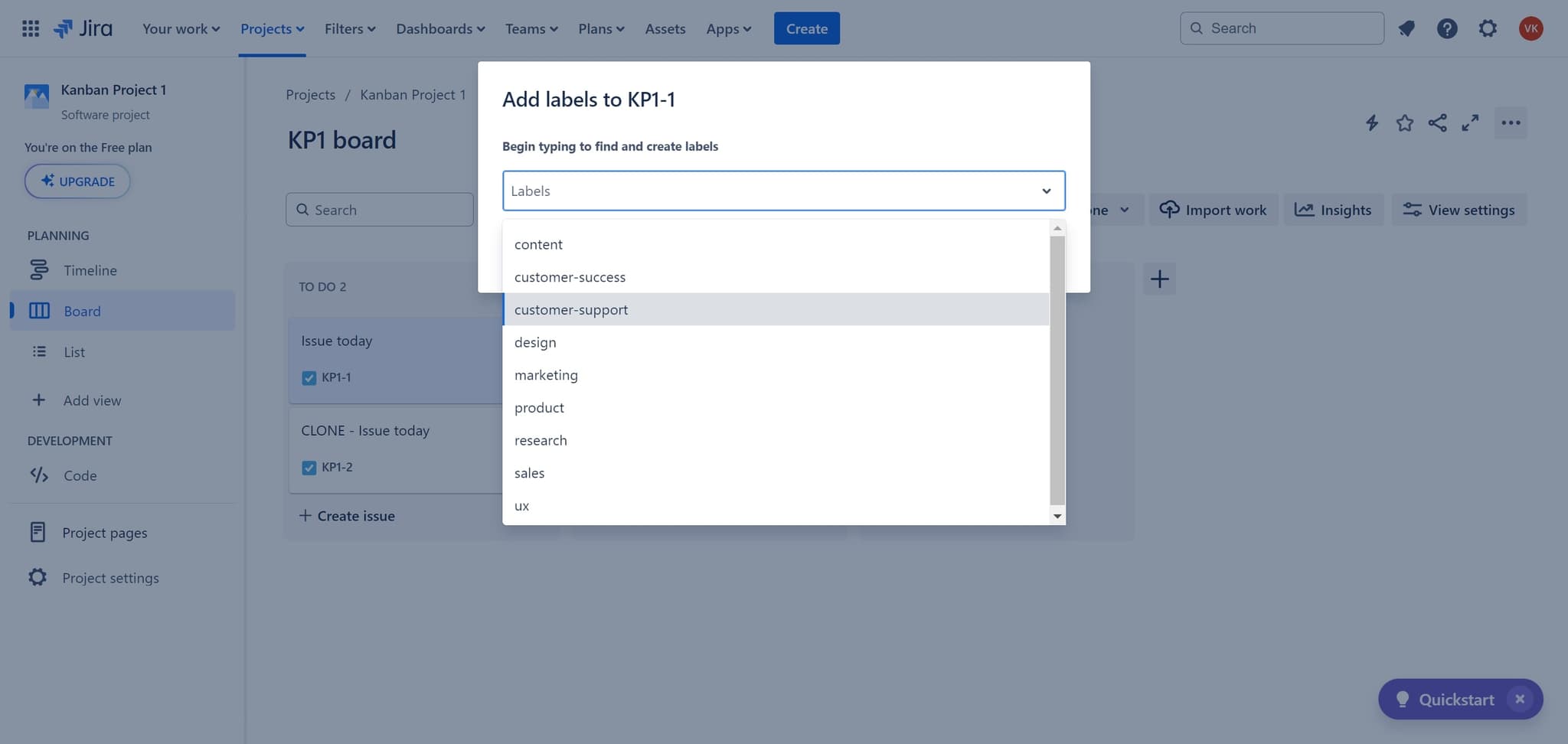 Select customer-support label