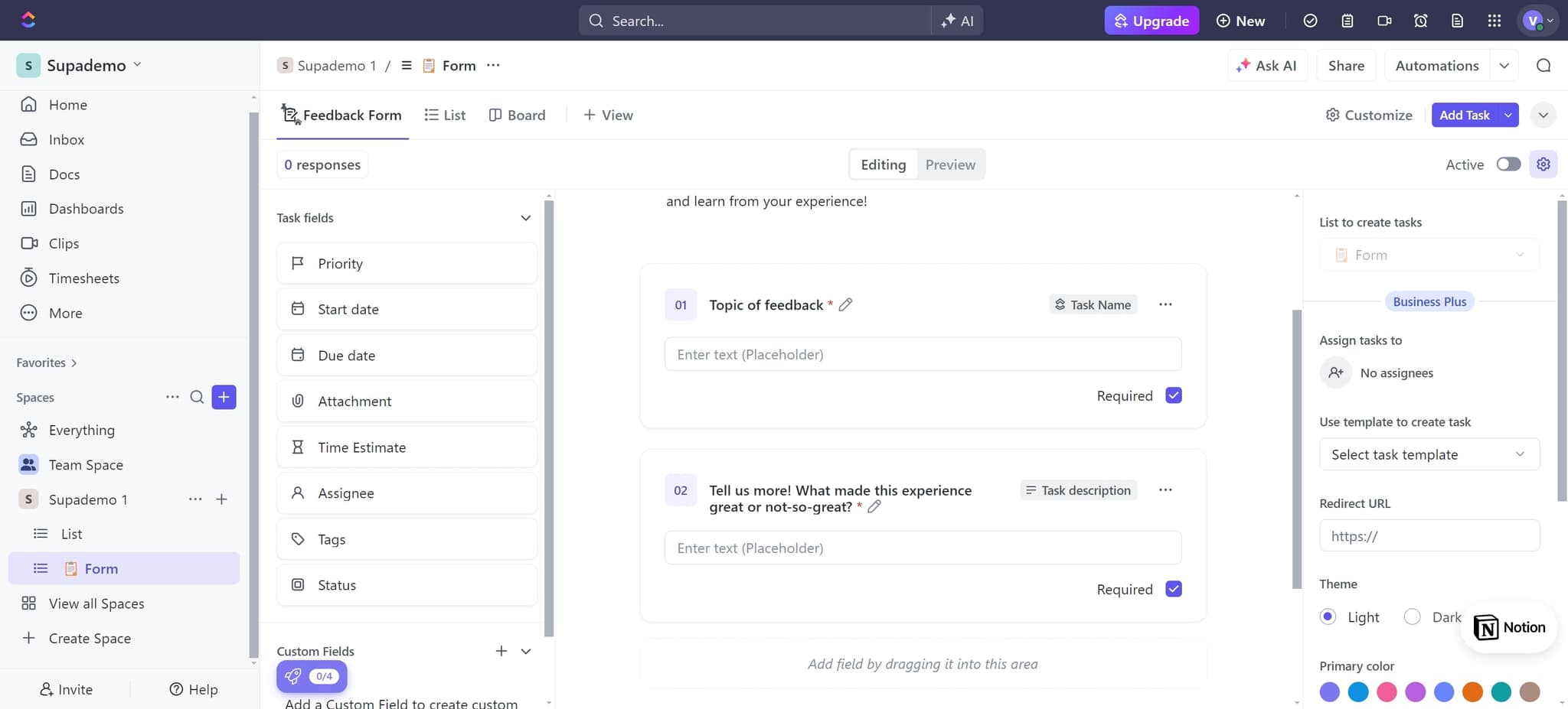 Create tasks from list responses