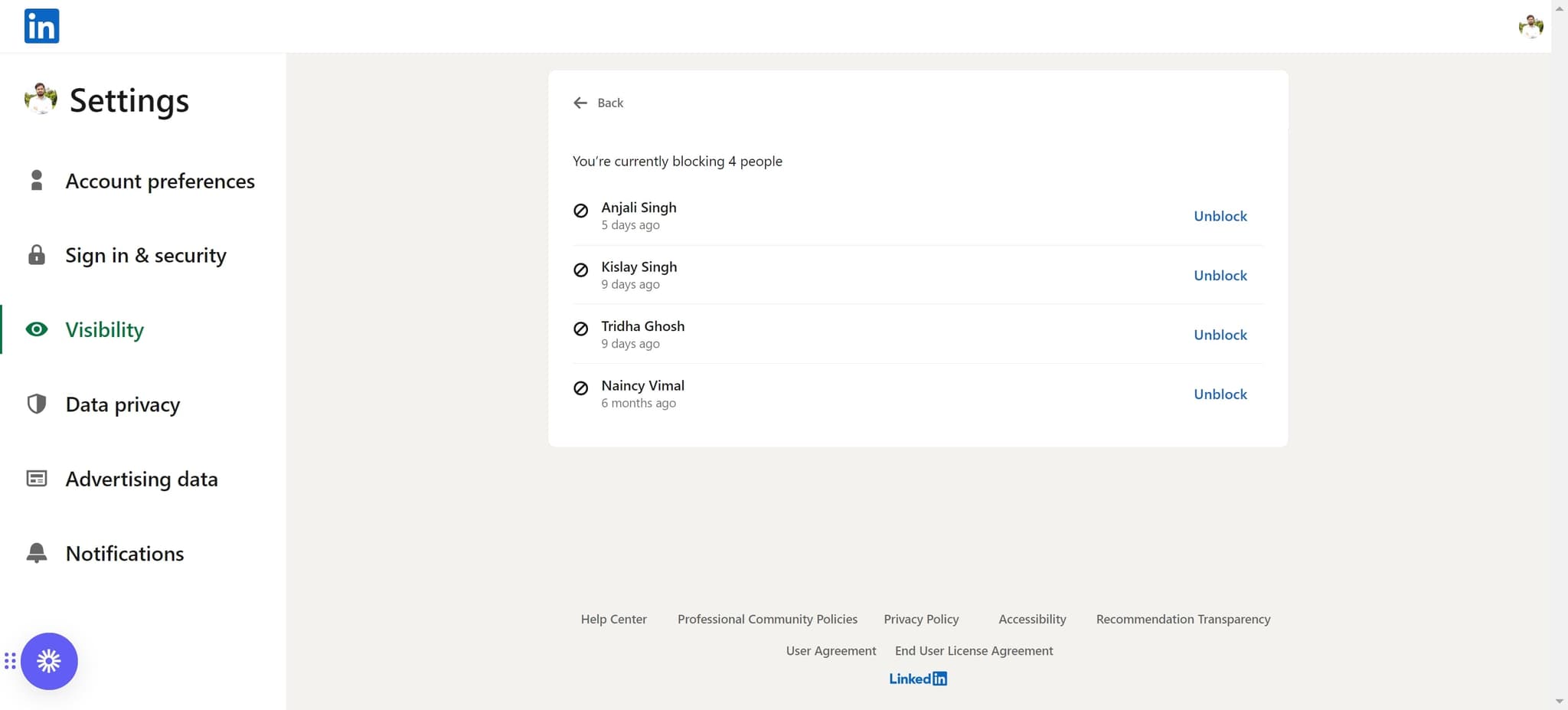 Locate the member to unblock