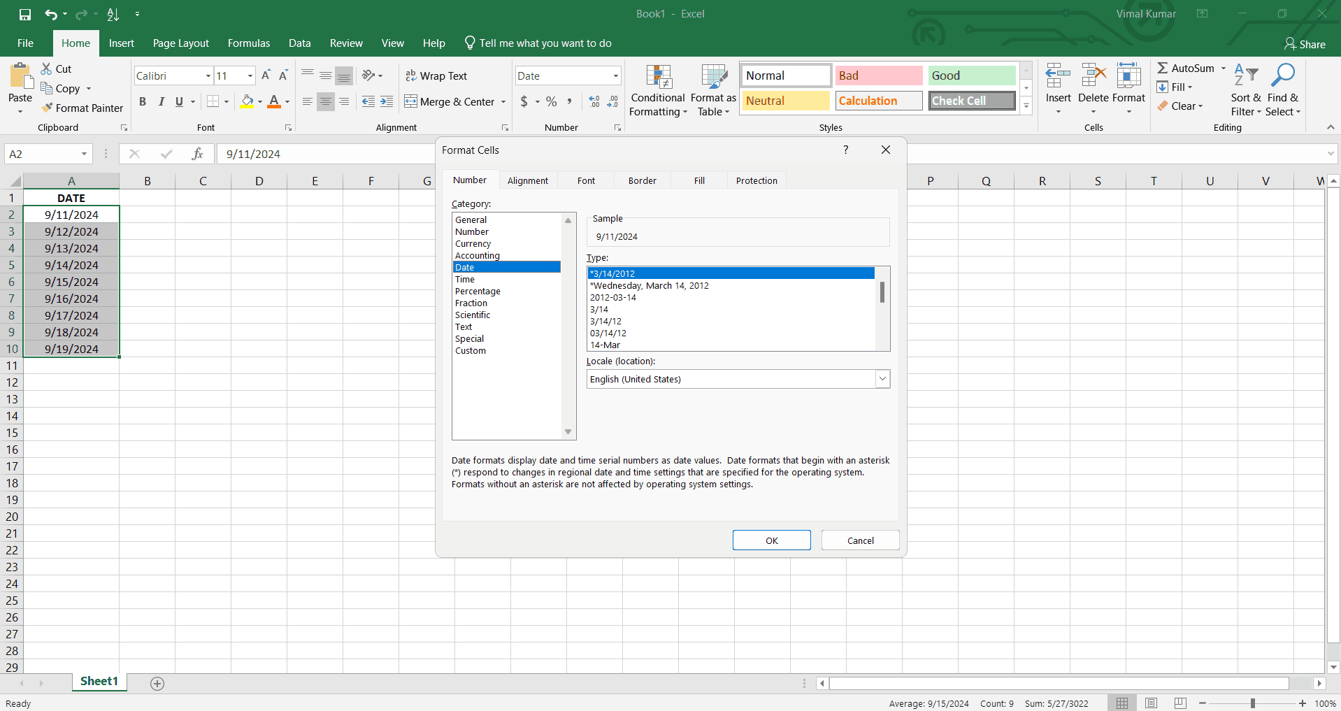 Select Date category