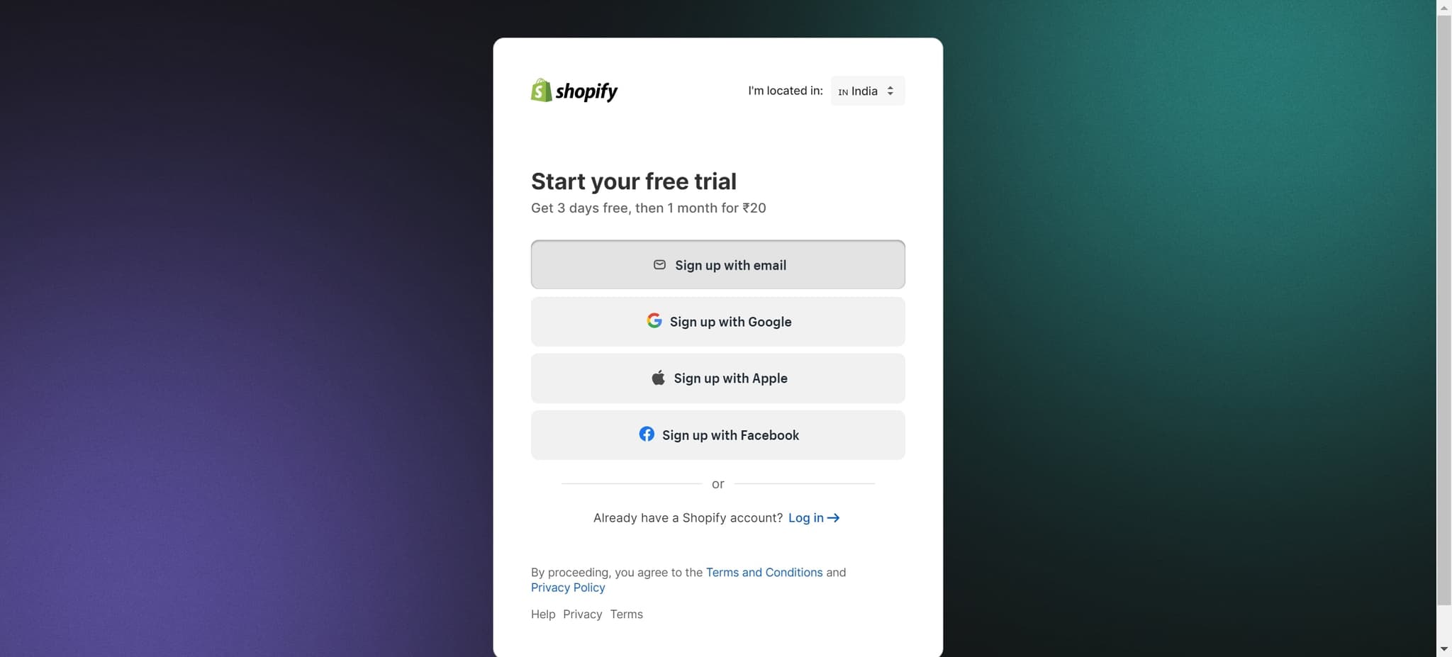 Select Email Signup Option