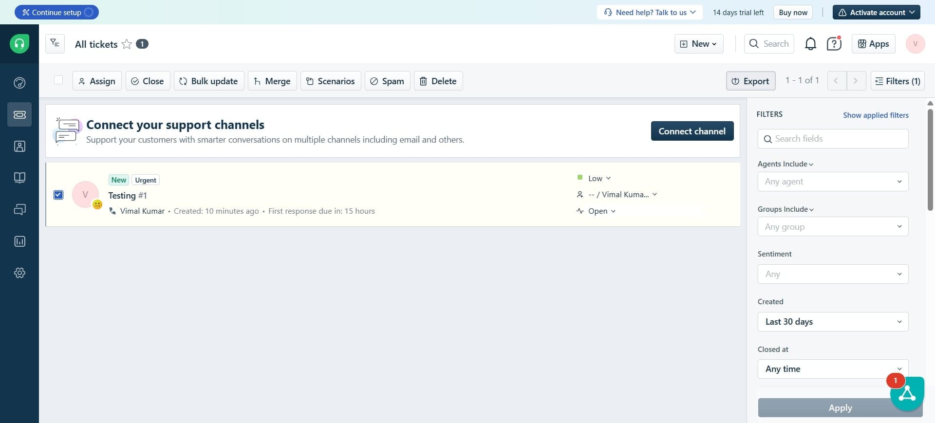 Apply filters to select tickets