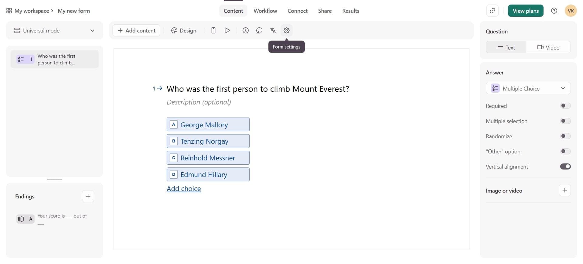 Select the form to unpublish