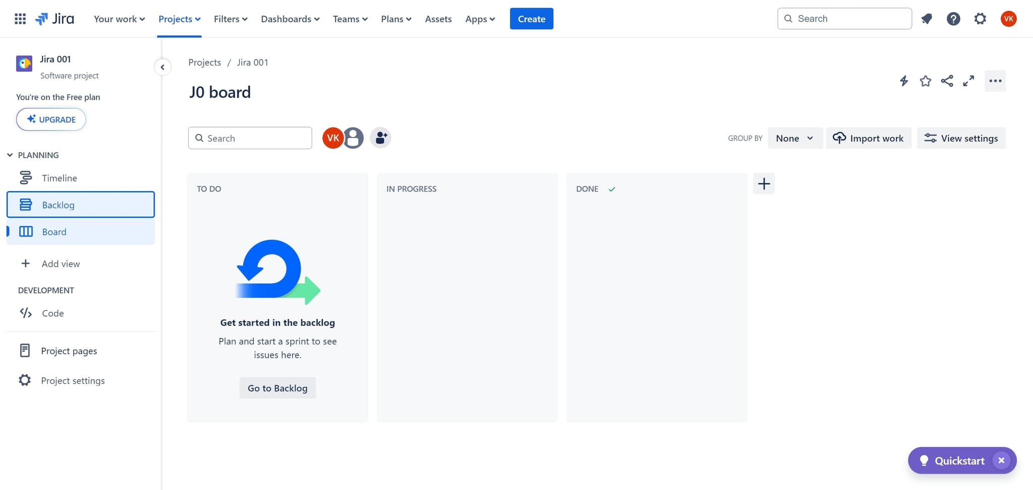 Navigate to the Backlog