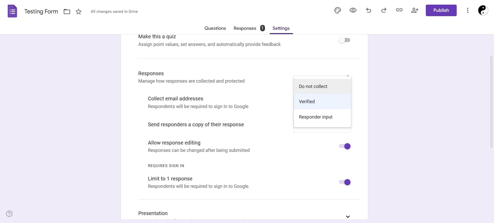 Turn off response identification