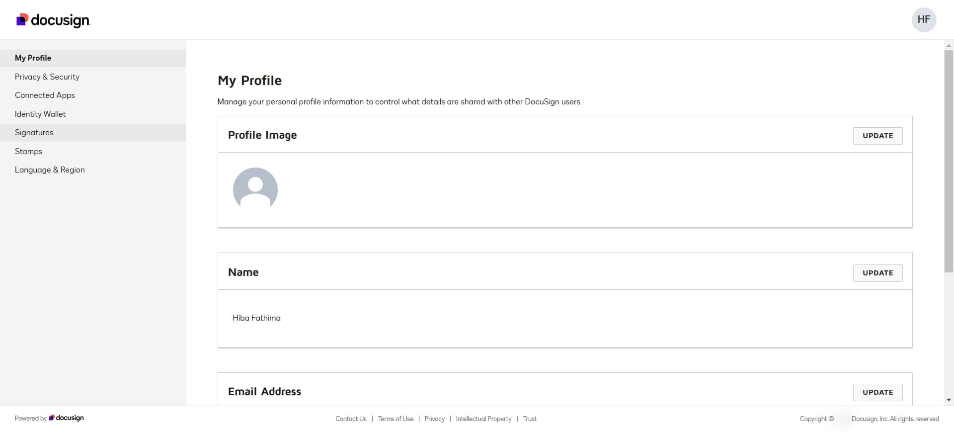 Navigate to Signatures section