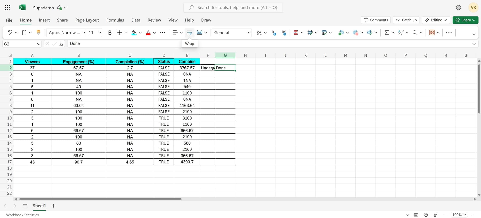 Access the wrap text option