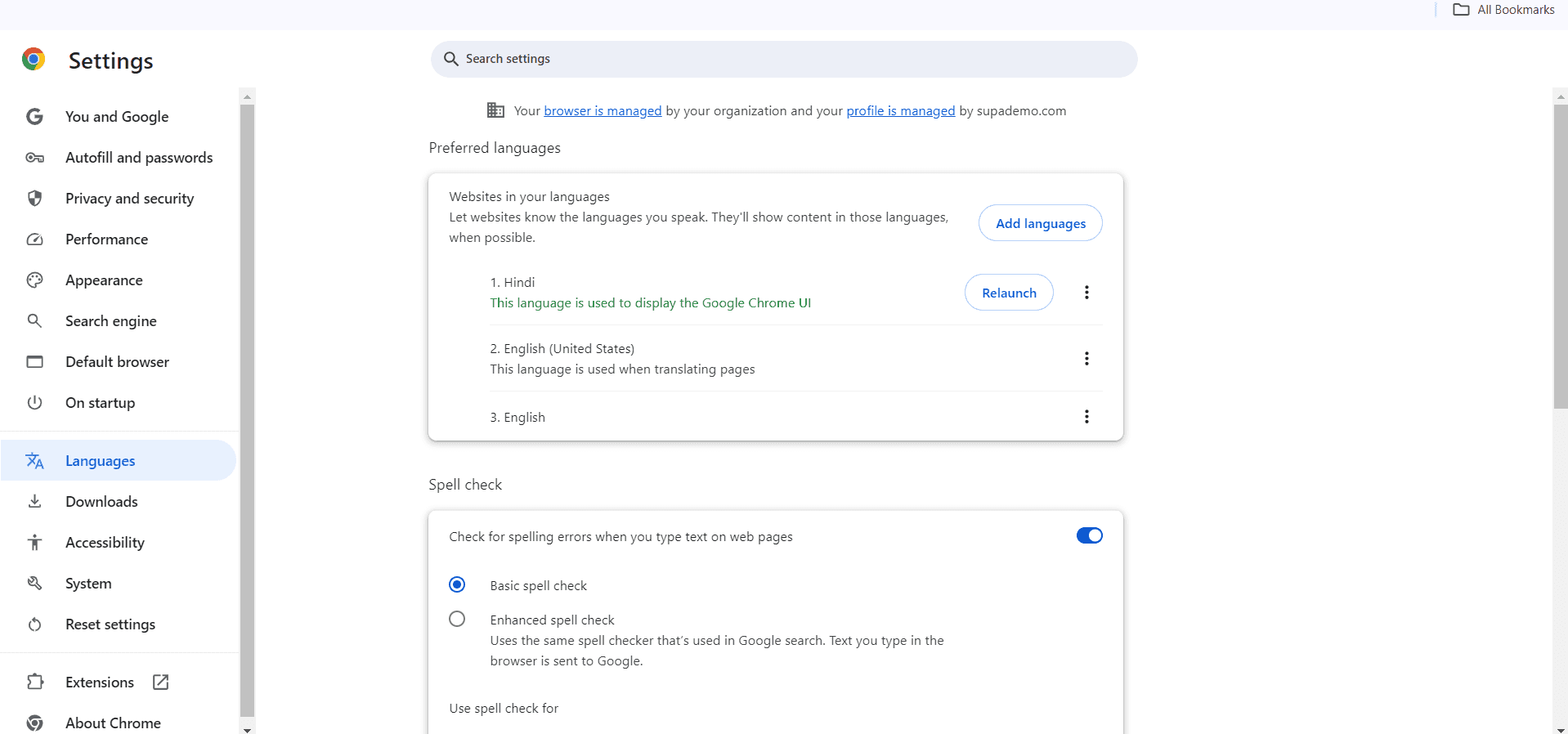 Verify the new language