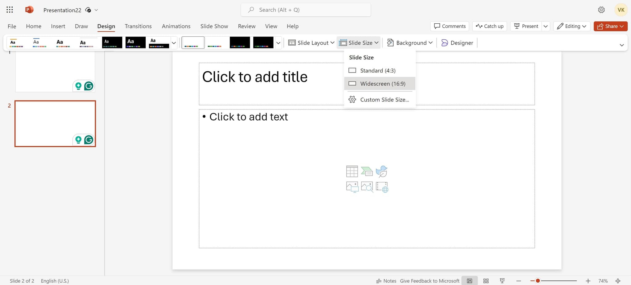 Choose widescreen format