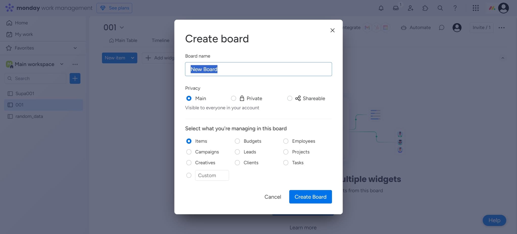 Configure board settings