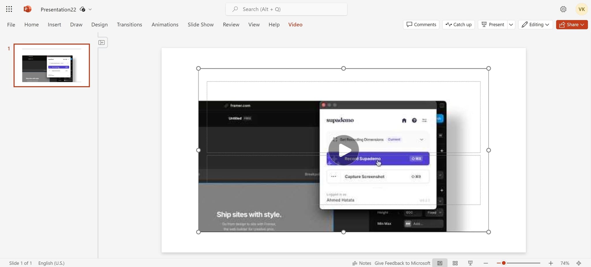 Adjust video placement and size