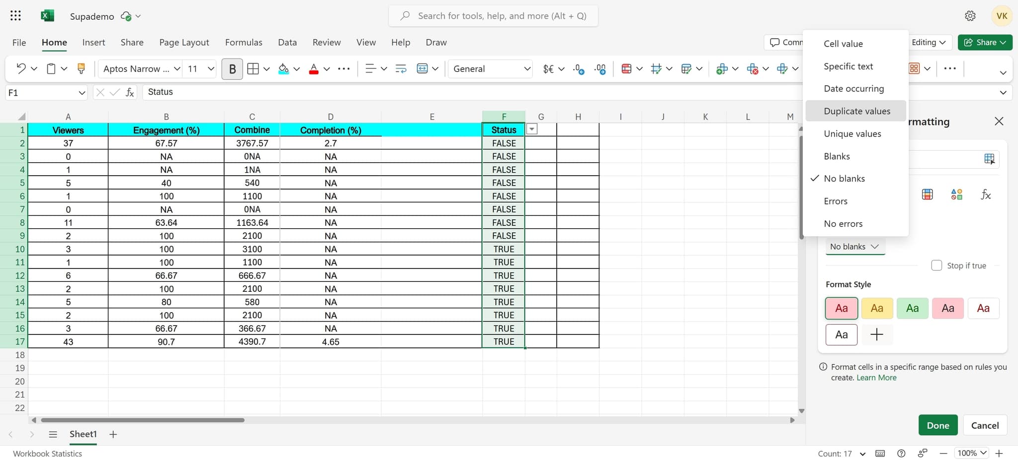Choose Duplicate values option