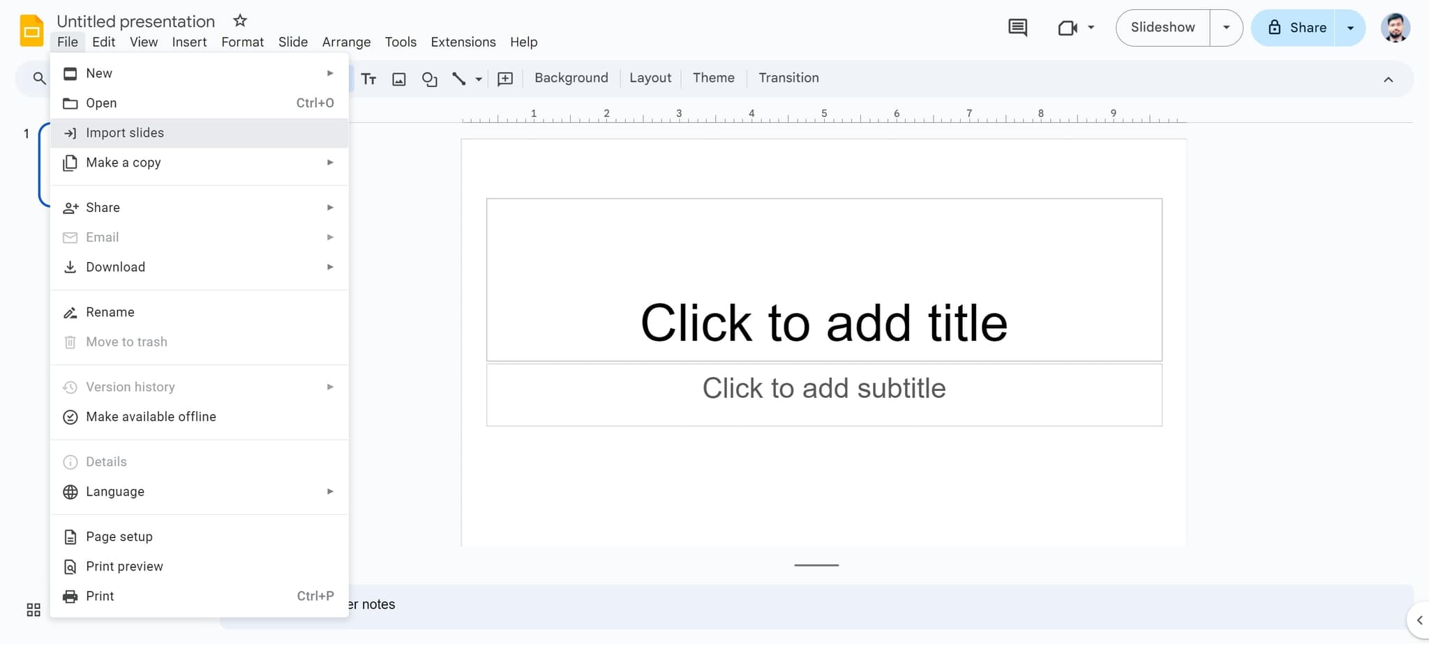 Click on Import Slides