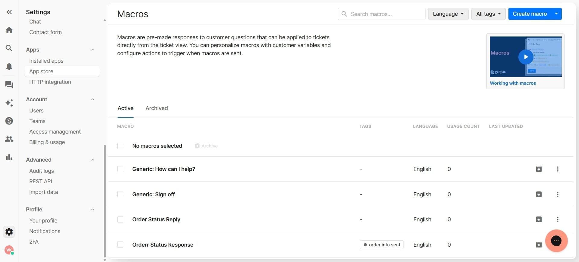 Navigate to the integrations section