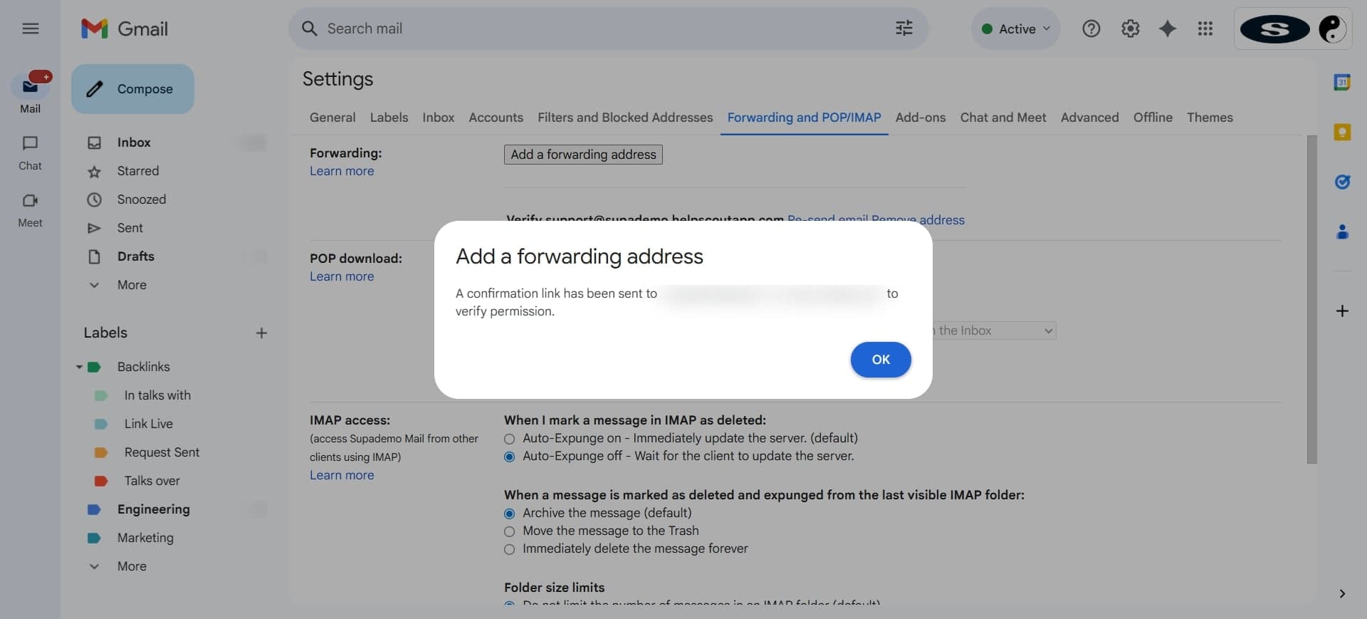 Confirm successful forwarding
