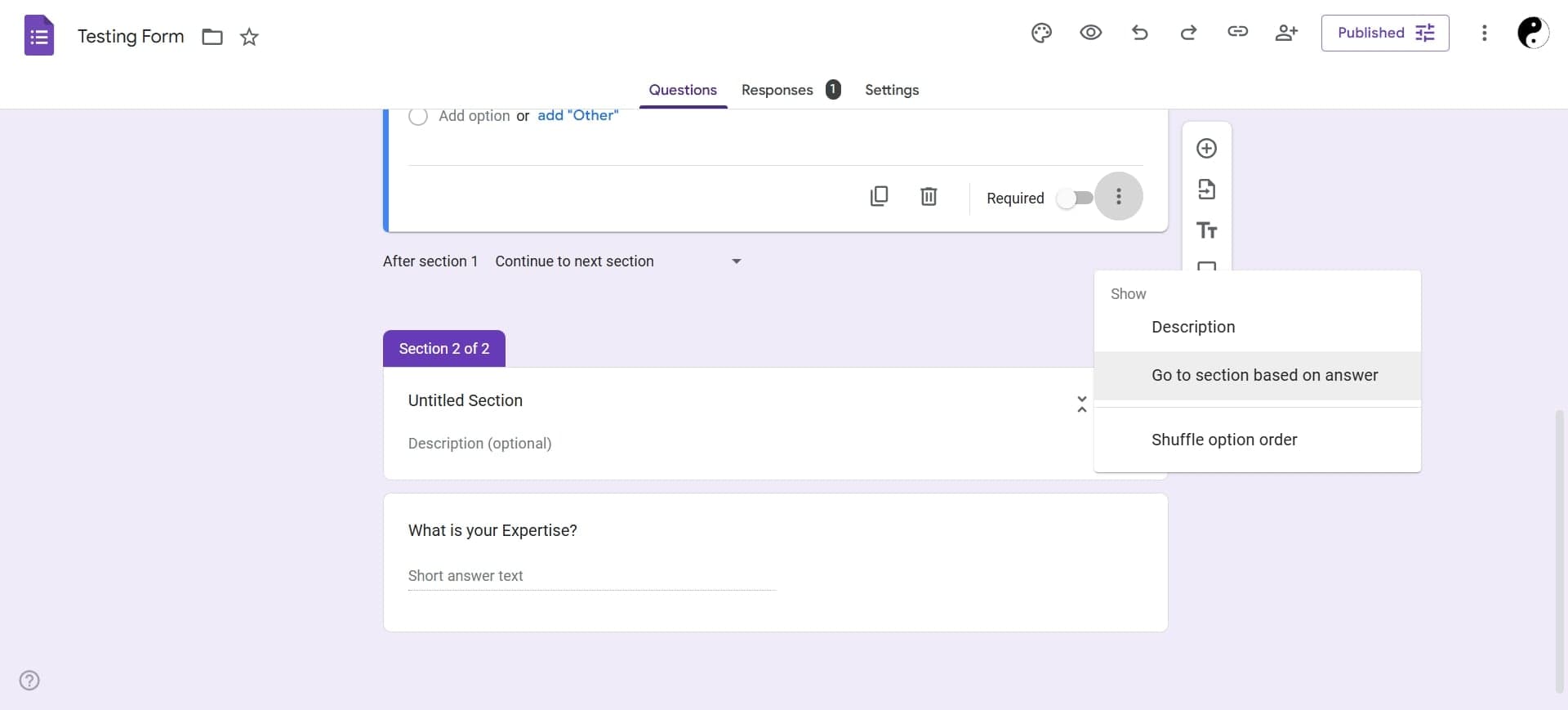 Click the three-dot menu on a question