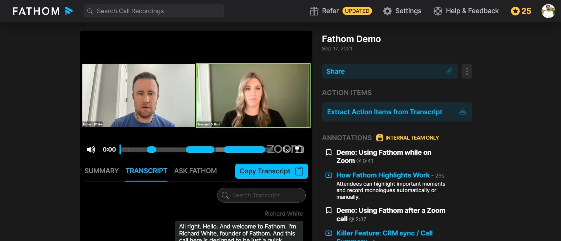 Export or share the transcript