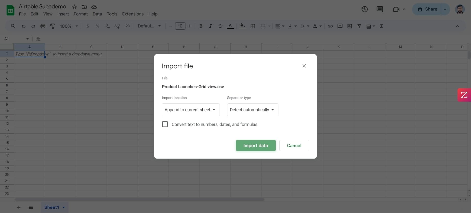 Complete the data import