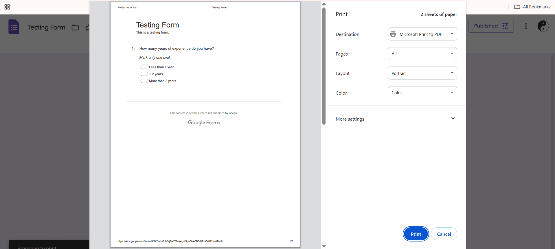 Configure print settings and print