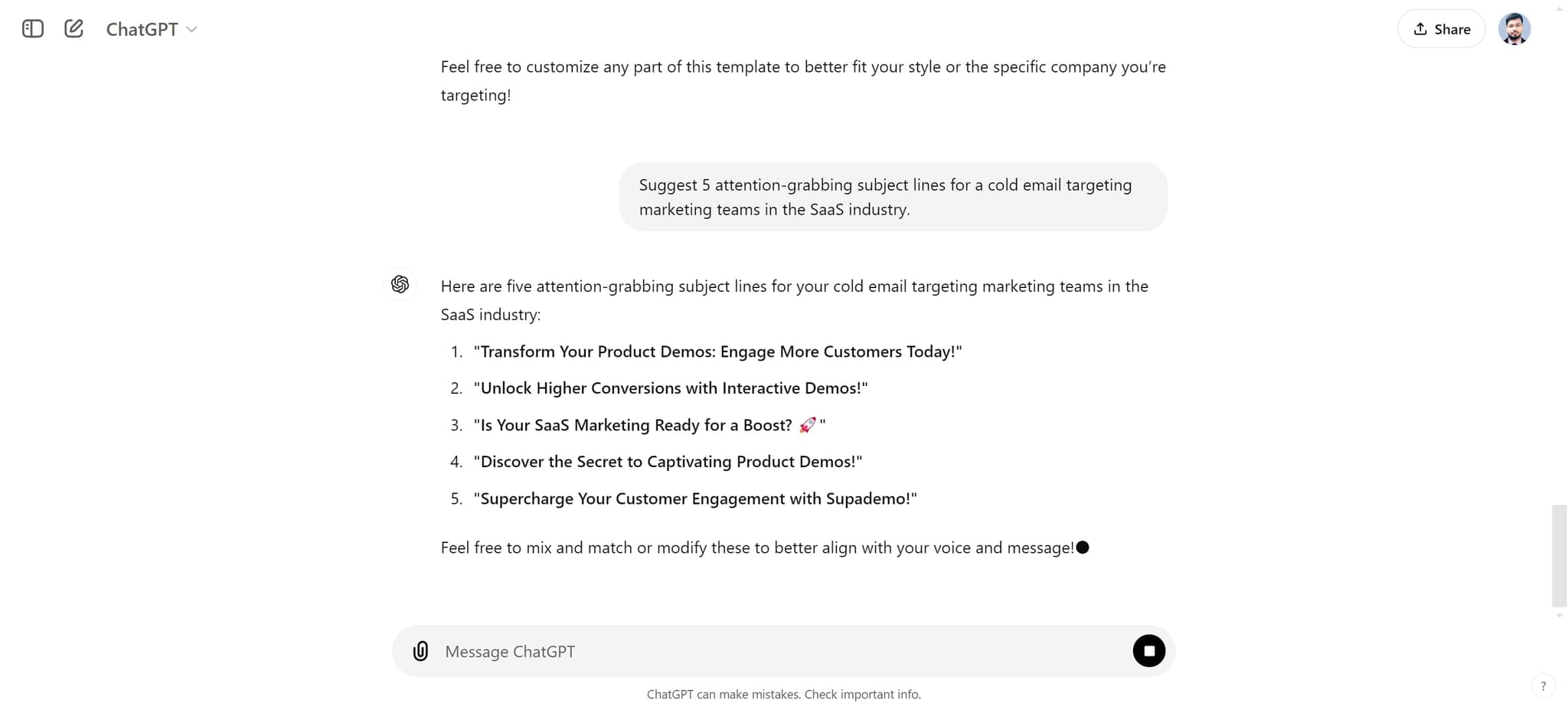 Select a recommended subject line
