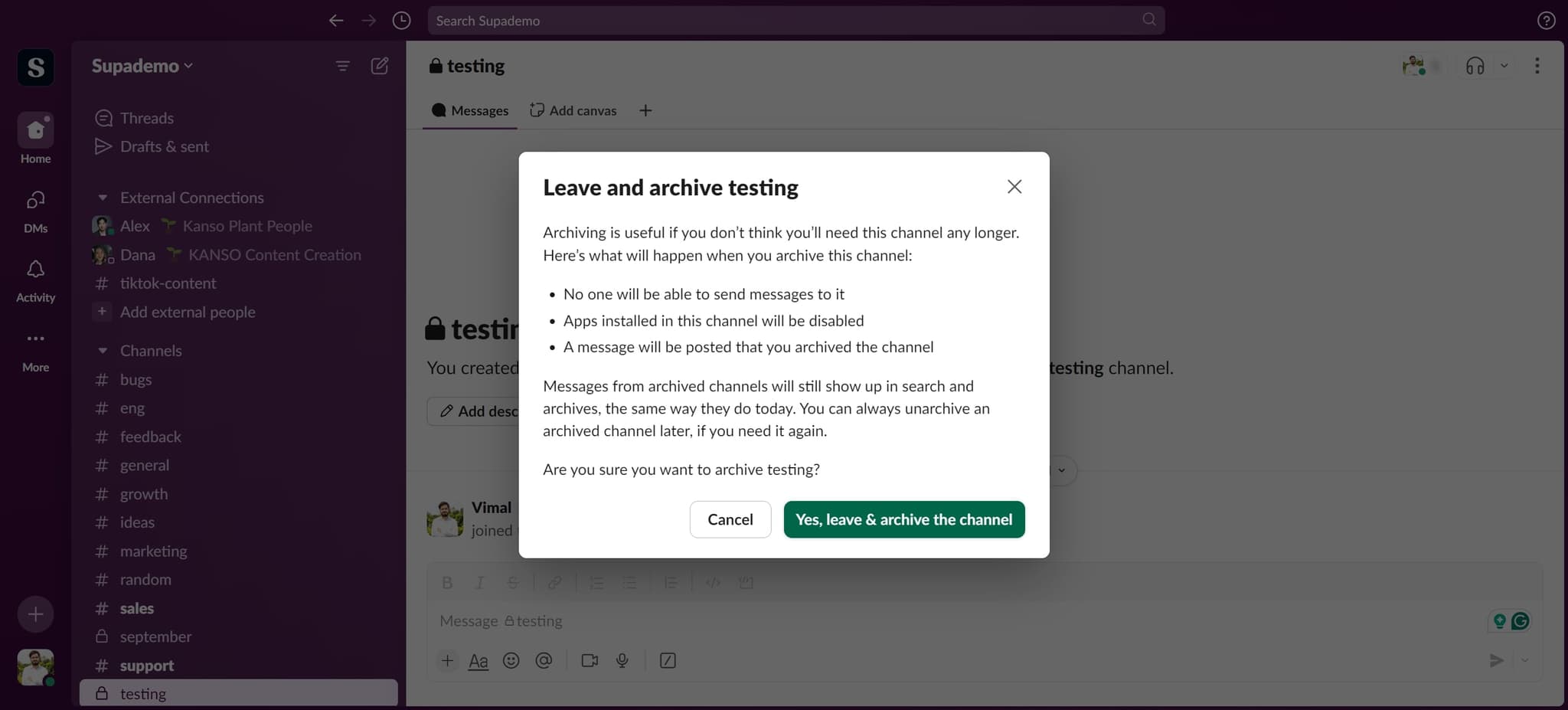 Confirm leaving and archive