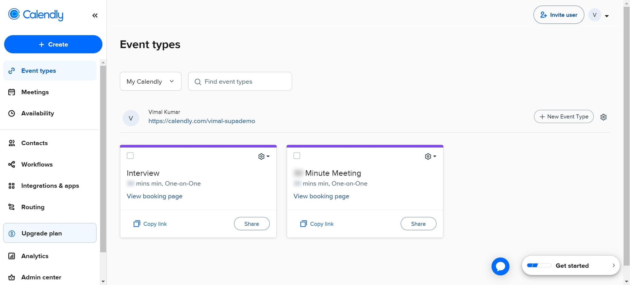 Click on Event types