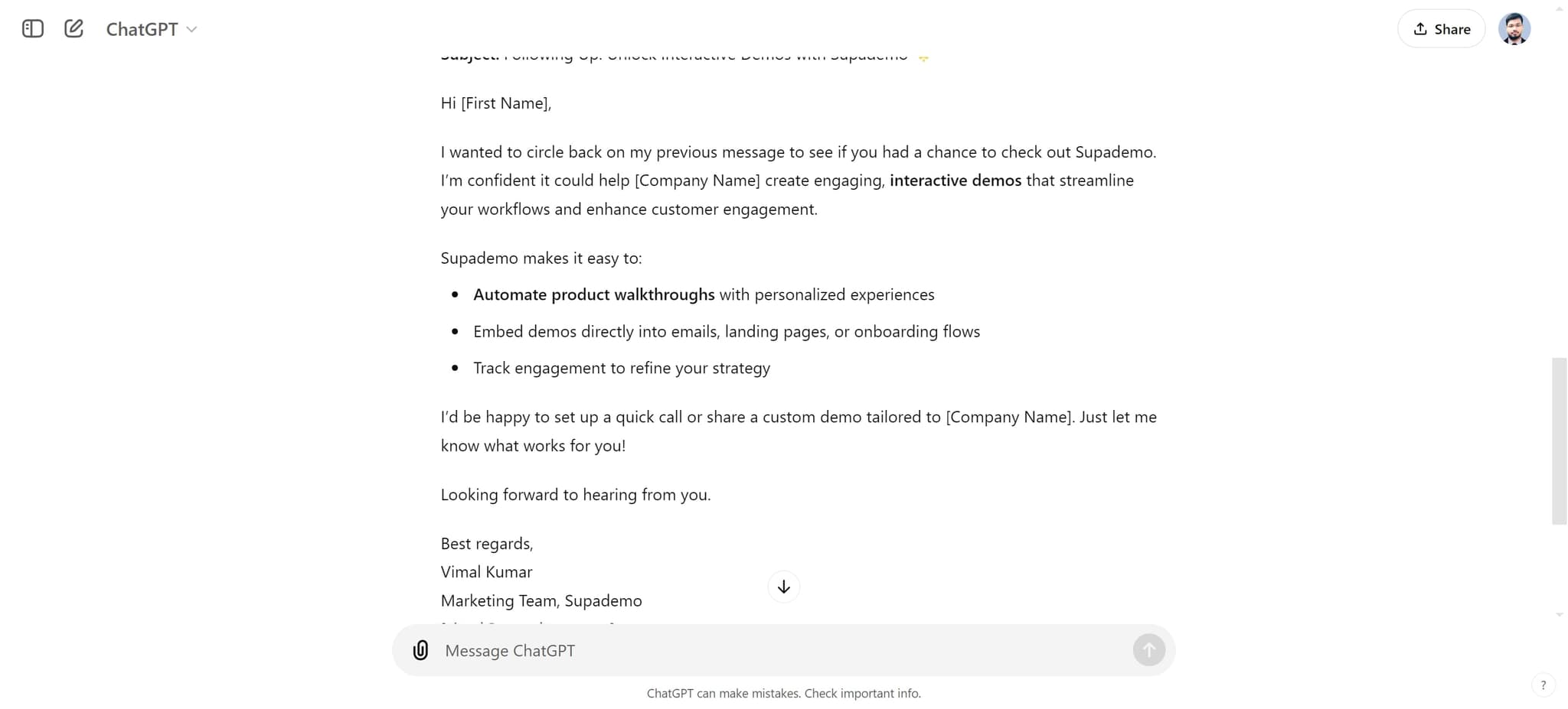 Review the generated email