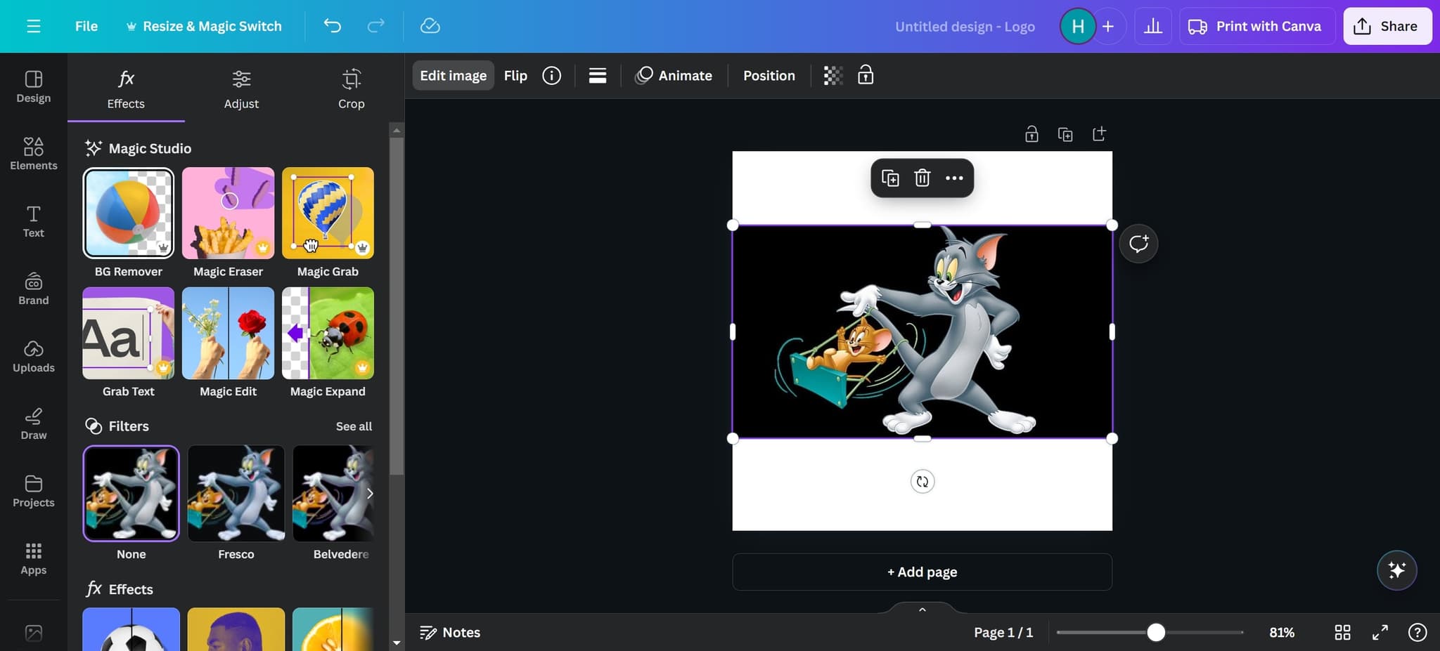 Access the background removal tool