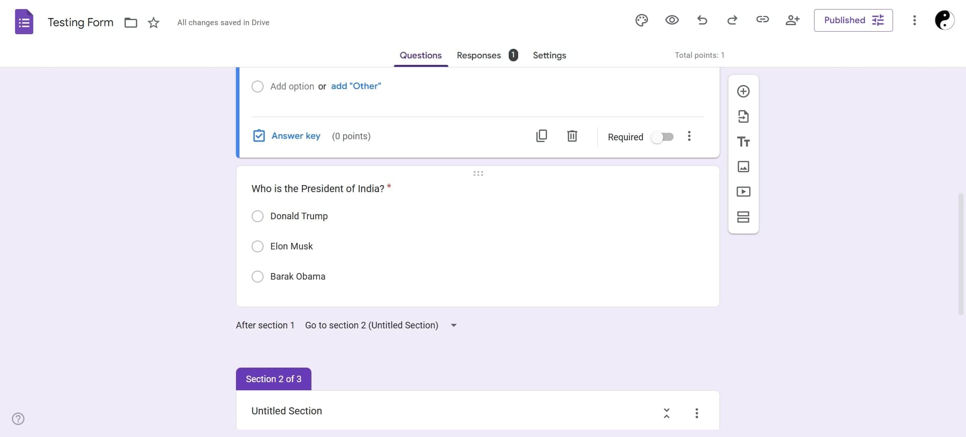 Continue adding questions