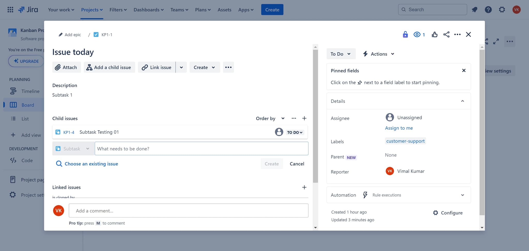 Fill in the description field