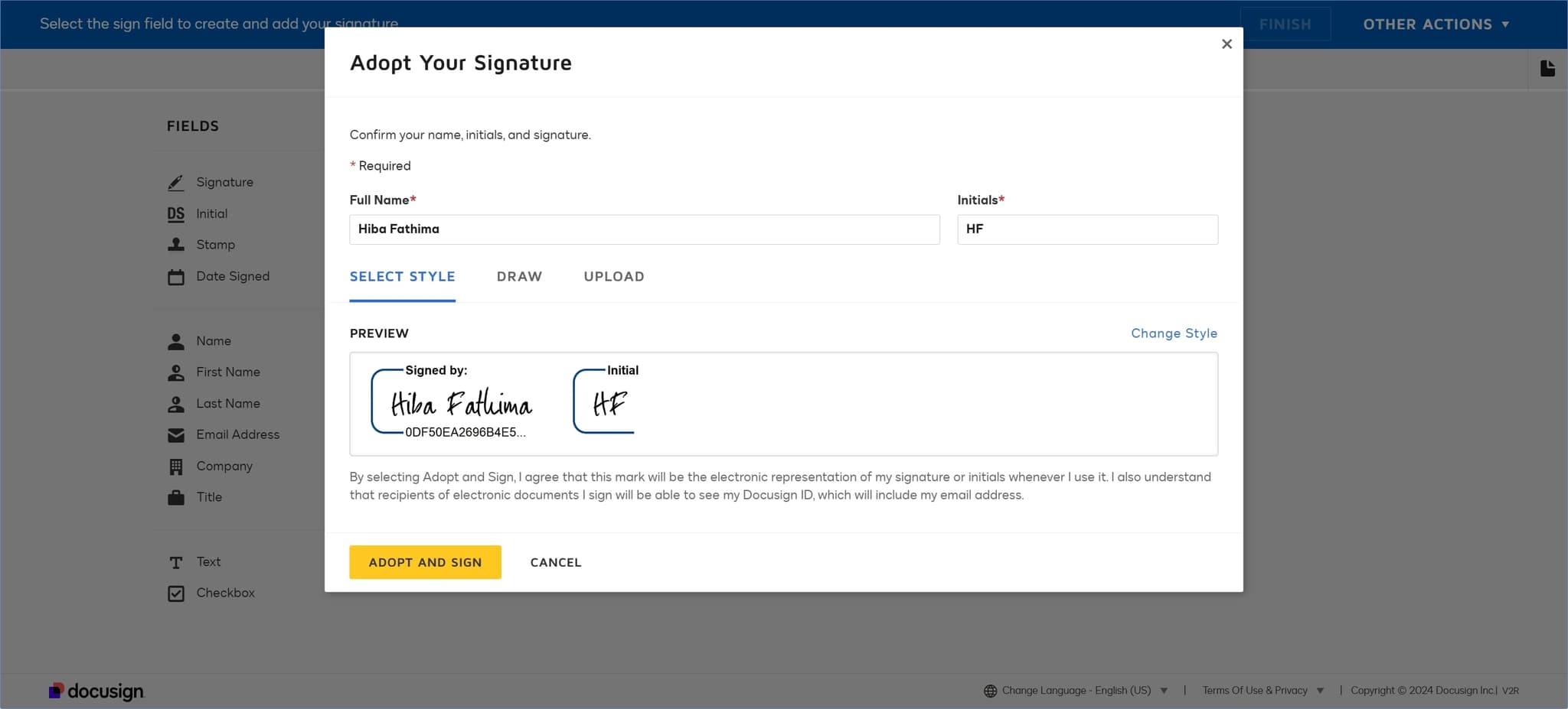 Complete your signature