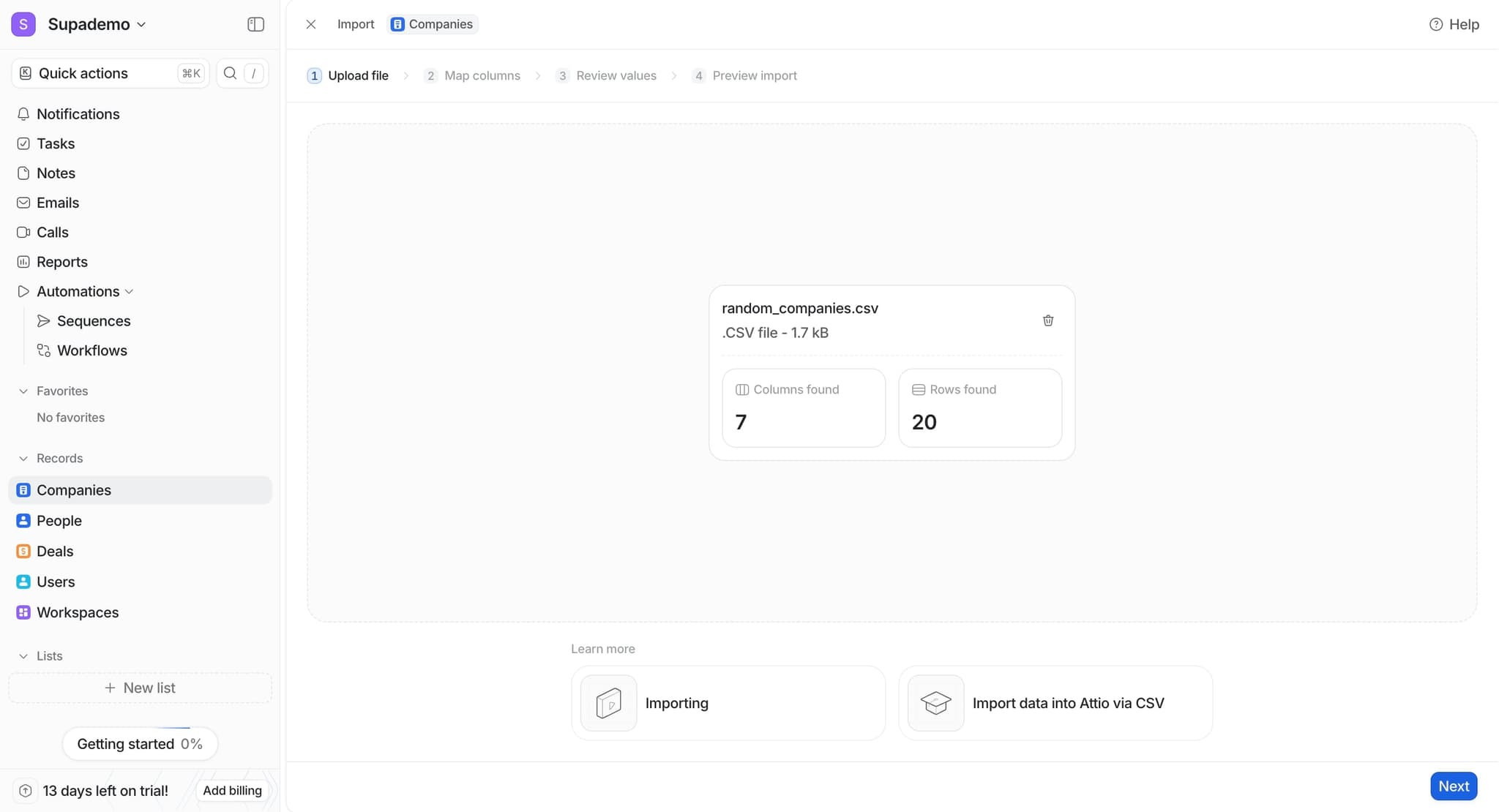 Map CSV columns to Attio fields