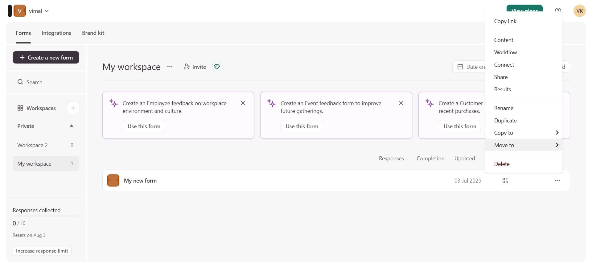 Access workspace settings