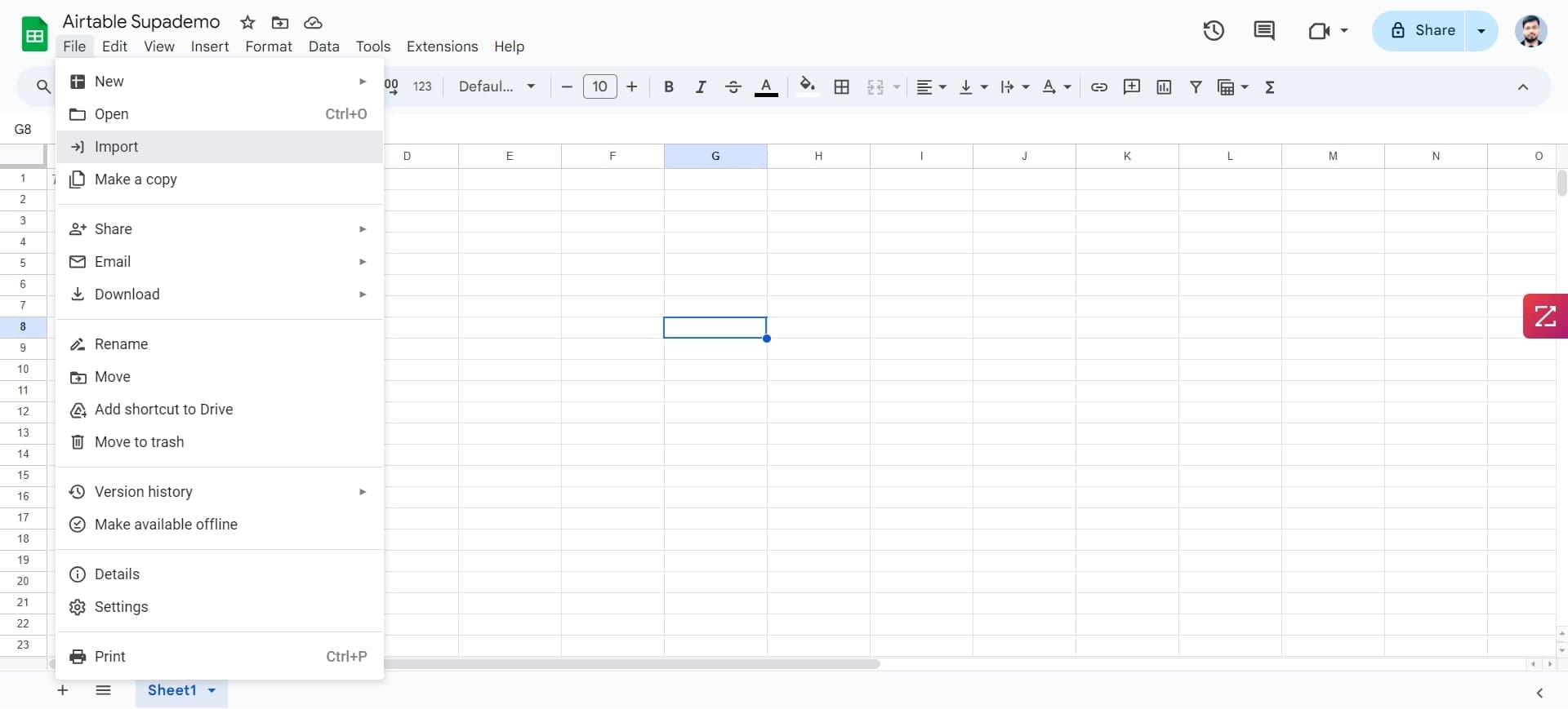Click the Import option