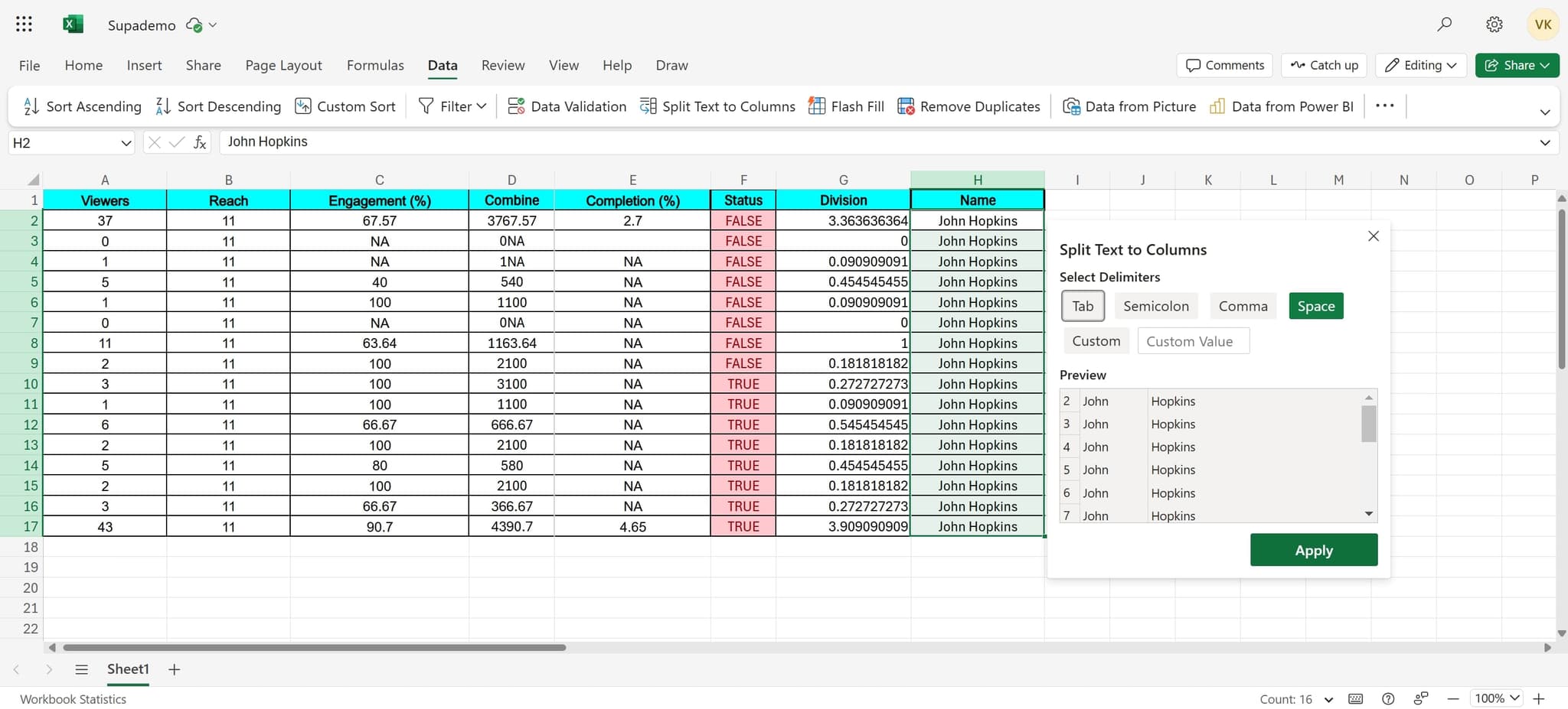 Apply your split settings