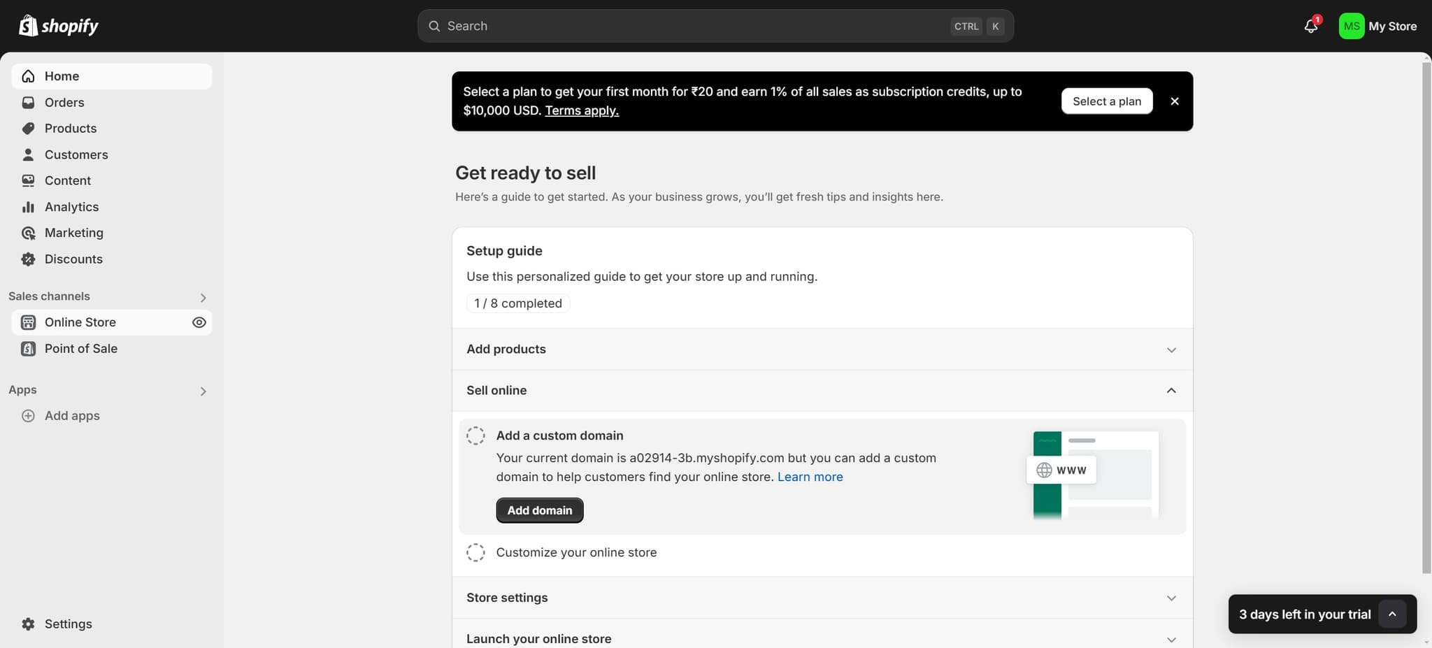 Click on Online Store