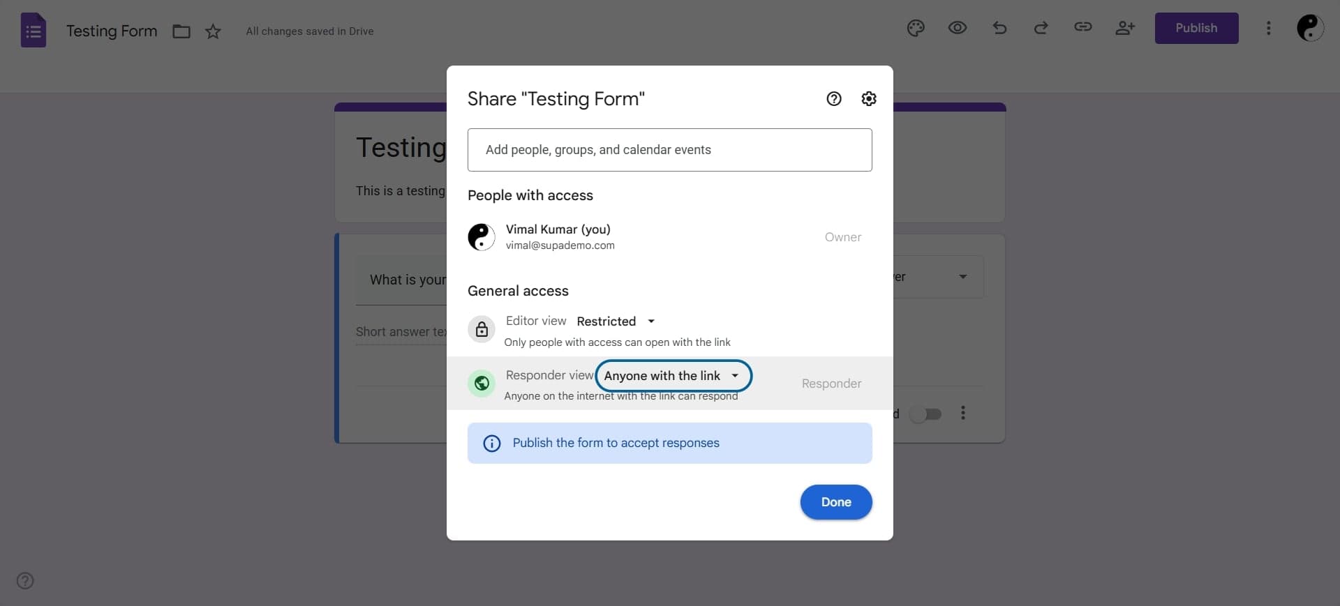 Verify the sharing role is set to 'Viewer'