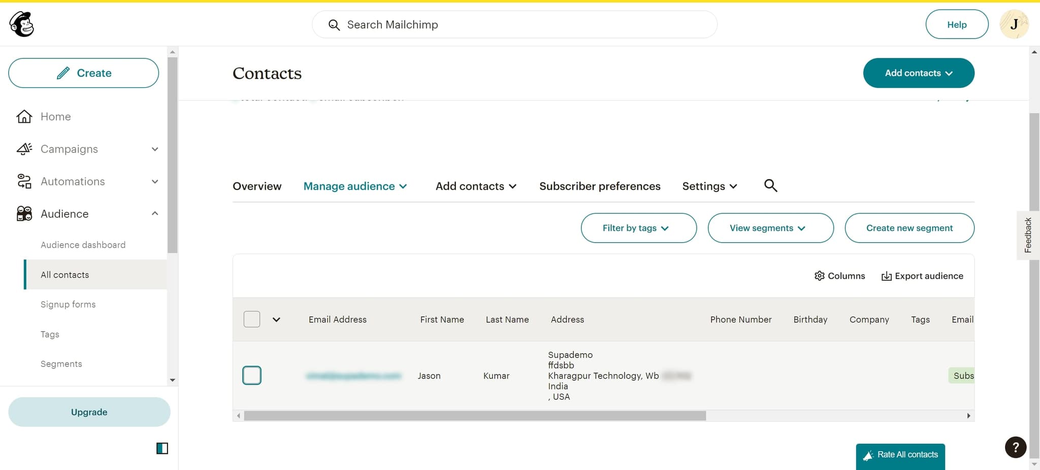 Choose the contact to delete