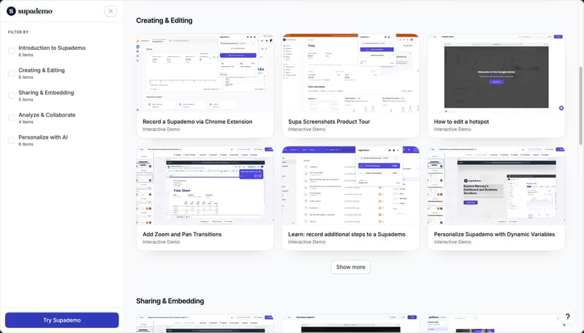 Supademo interactive onboarding