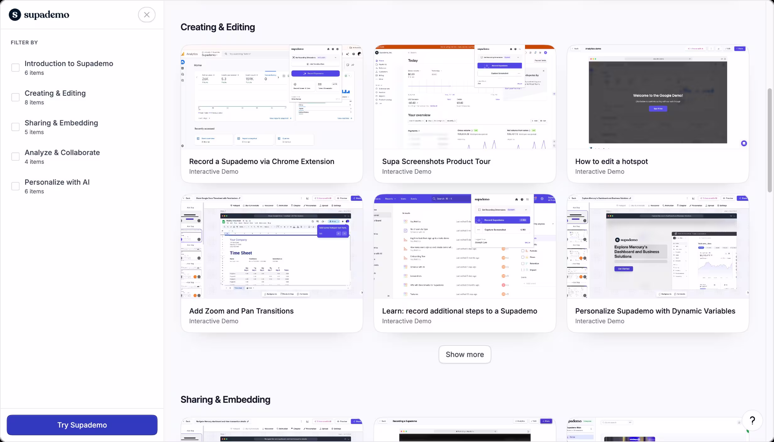 Supademo interactive onboarding