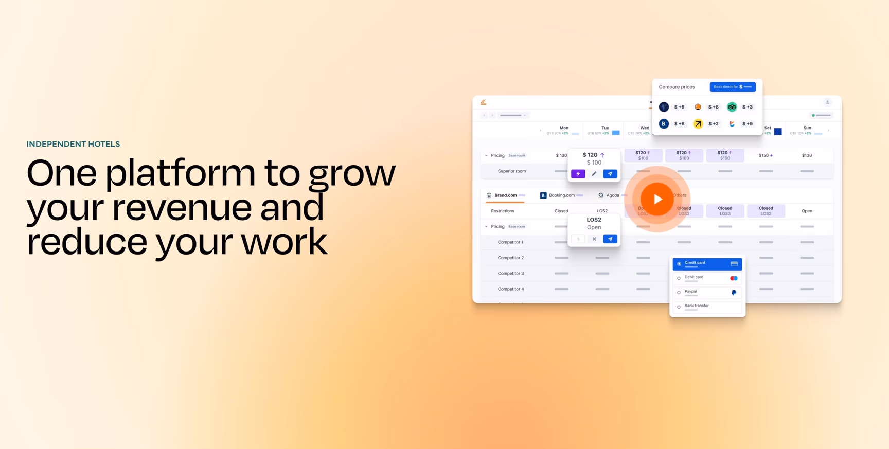 Lighthouse's platform for independent hotels, with room rates, booking restrictions and competitor prices on one calendar
