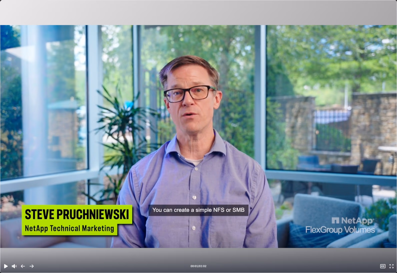 A NetApp FlexGroup demo playing a talking-head video step from NetApp Technical Marketing inside the Supademo player
