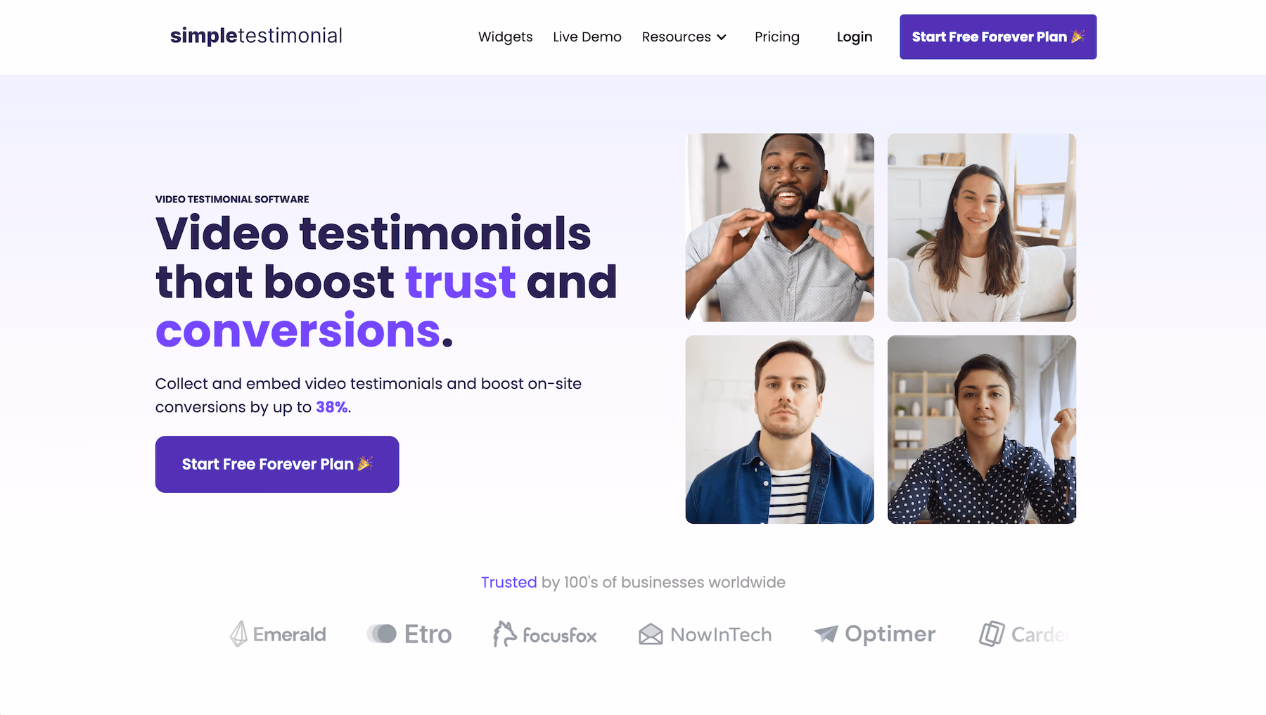 Simple Testimonial landing page