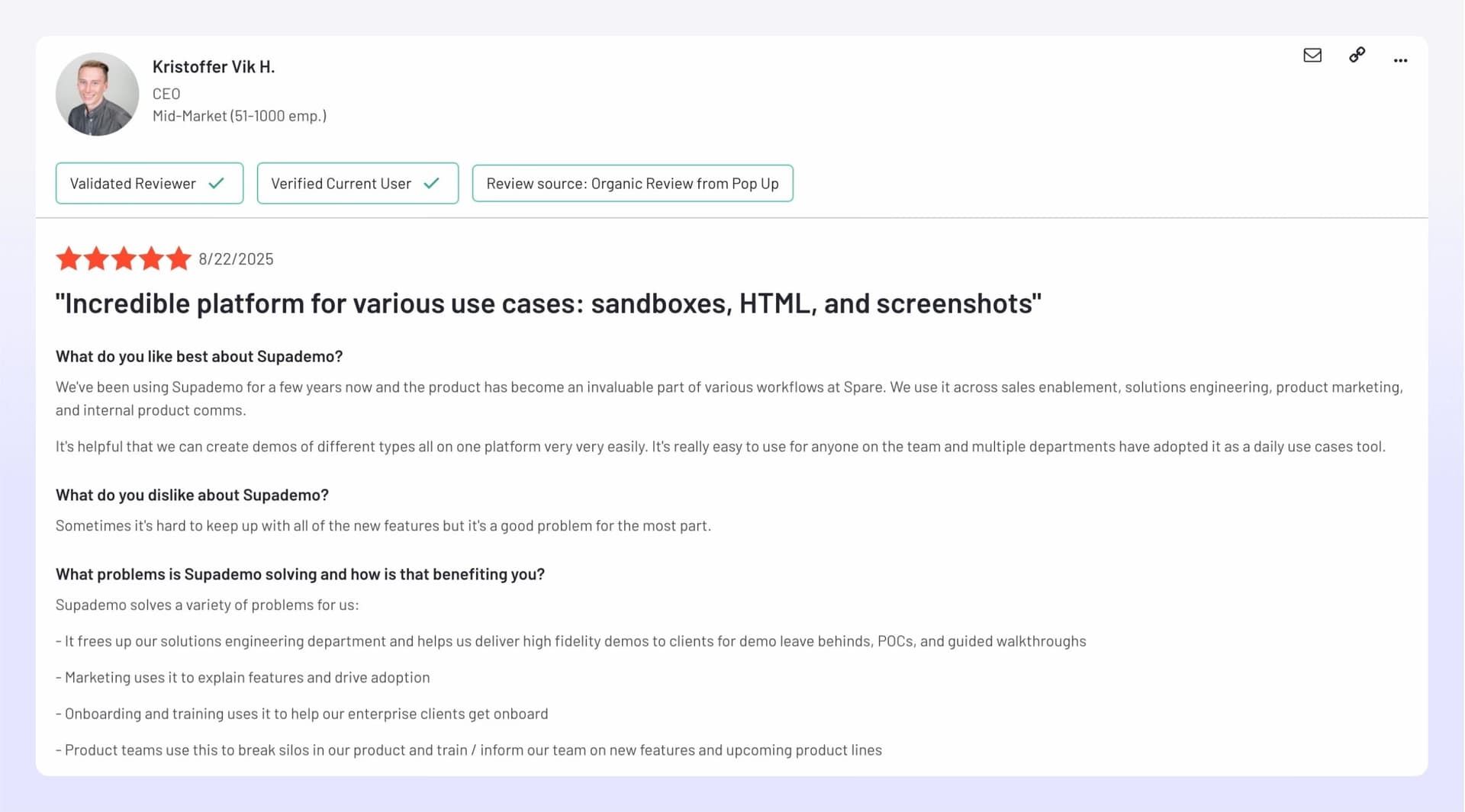Spare CEO review of Supademo