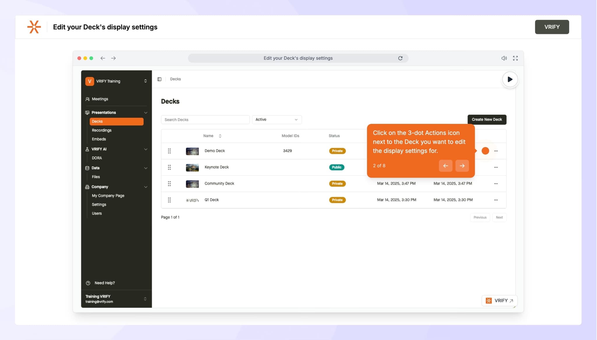 VRIFY tutorial example