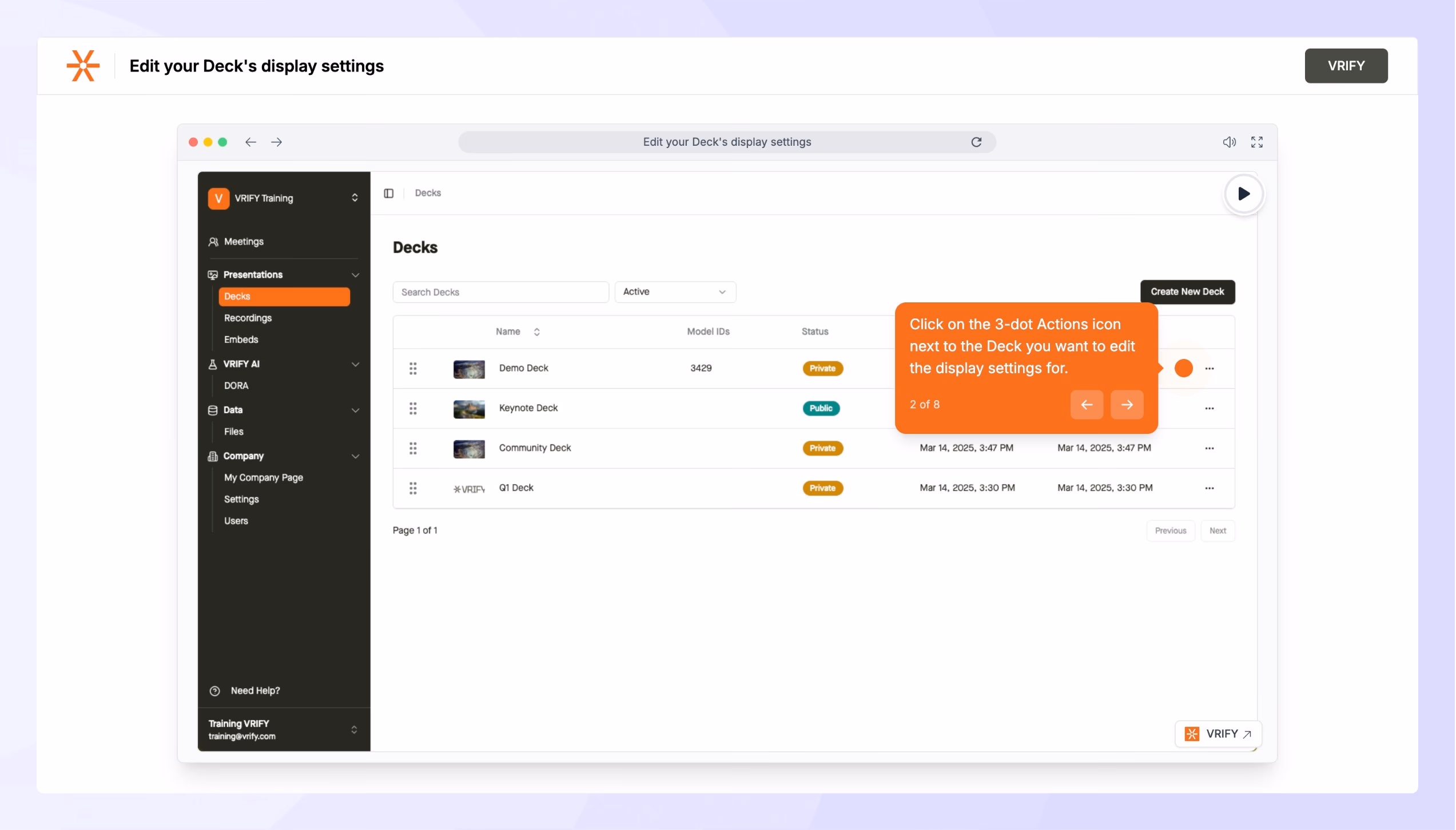 VRIFY tutorial example